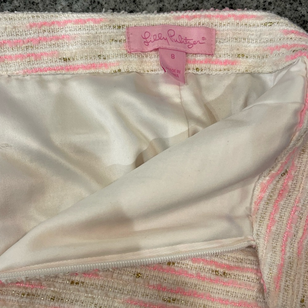 Lilly Pulitzer Elegant Pink and white with shimmery gold accents Tweed Skirt - Picture 4 of 5